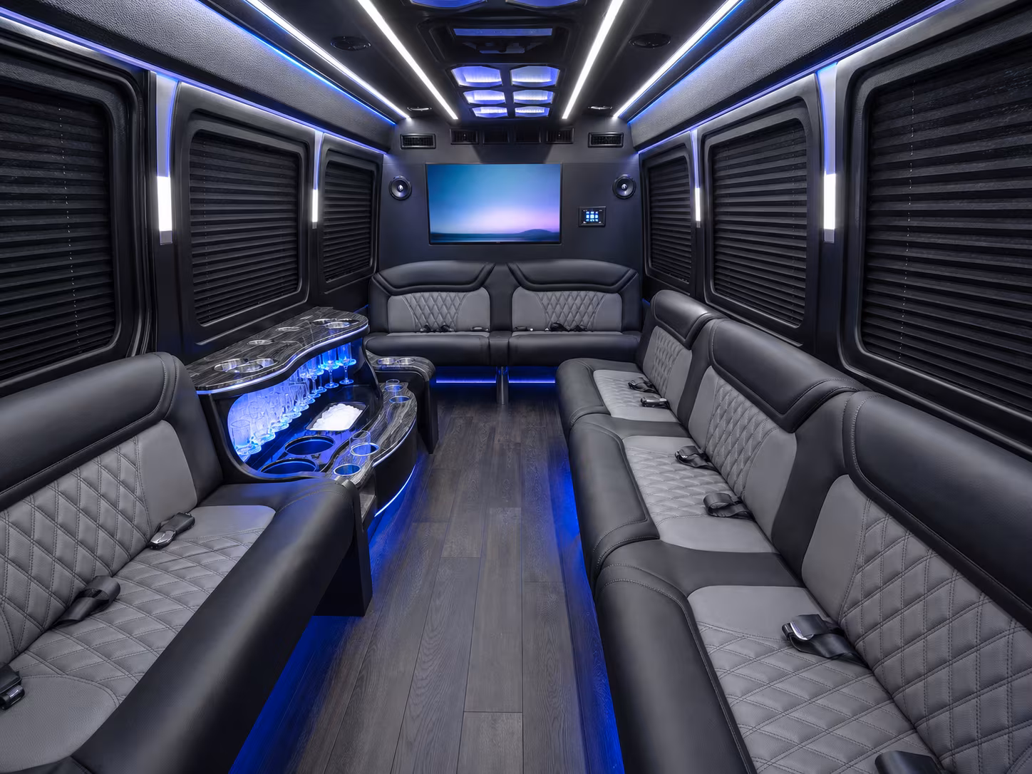 reading 50 passenger party bus inside