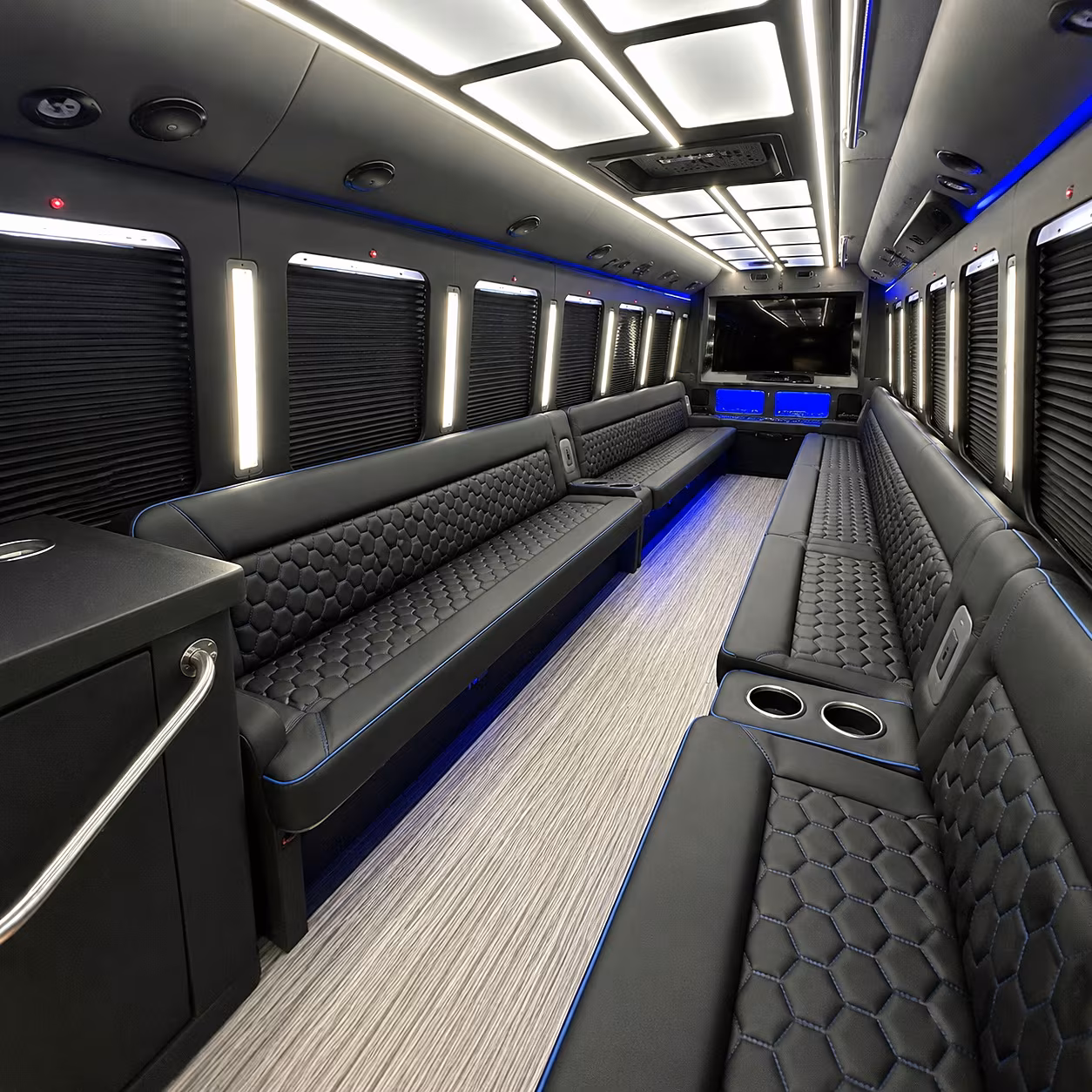 reading party bus rental interior